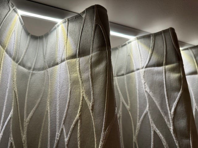 curtain tracks and poles - Wave Curtains on ceiling track with LEDS